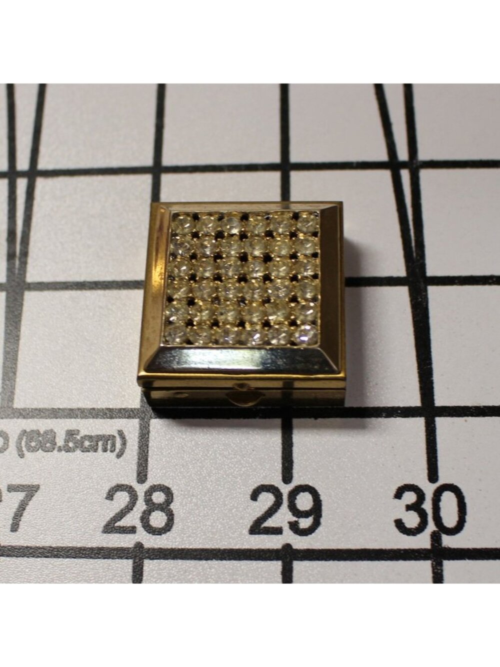 Vintage Brass Square Pill Box Rhinestone Pave Grid Engine Turned Vanity